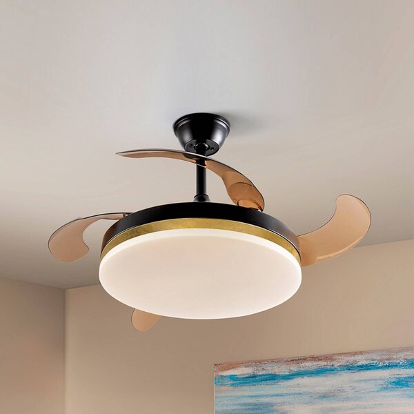 Schuller Valencia Ventilatore da soffitto LED Vento nero/oro/fumé Ø 100 cm silenzioso Vento, dimmerabile, Alluminio / Grigio / Zincato, Soggiorno / Sala da pranzo, Metallo, Moderno