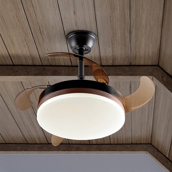 Schuller Valencia Ventilatore da soffitto LED Vento nero/bronzo/fumé Ø 90 cm silenzioso Vento, dimmerabile, Alluminio / Grigio / Zincato, Soggiorno / Sala da pranzo, Metallo, Moderno
