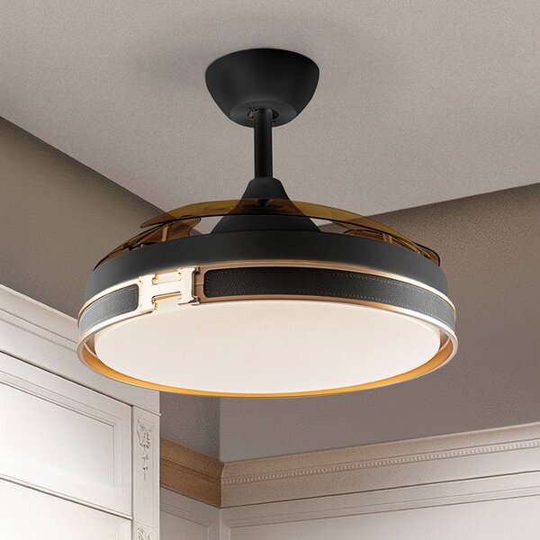 Schuller Valencia Ventilatore da soffitto LED Herón nero/oro/fumé Ø 106 cm silenzioso Herón, dimmerabile, Alluminio / Grigio / Zincato, Soggiorno / Sala da pranzo, Metallo, Moderno
