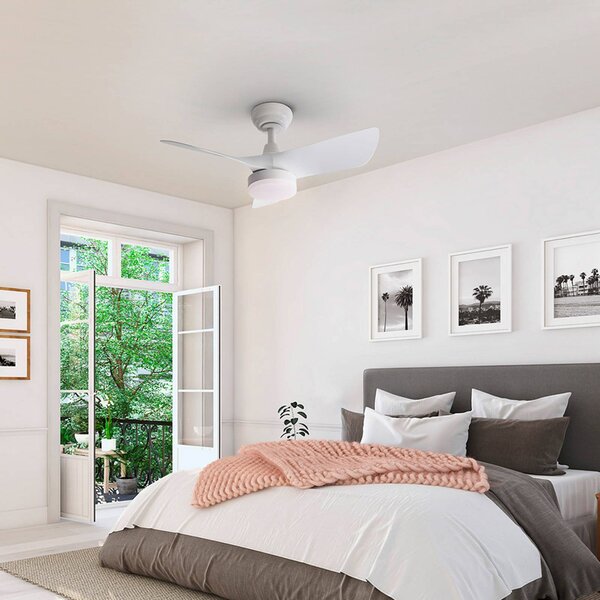 Schuller Valencia Ventilatore da soffitto LED Tropic, bianco, Ø 76 cm, silenzioso, CCT dimmerabile, Bianco / Opale, Soggiorno / Sala da pranzo, Metallo, Moderno