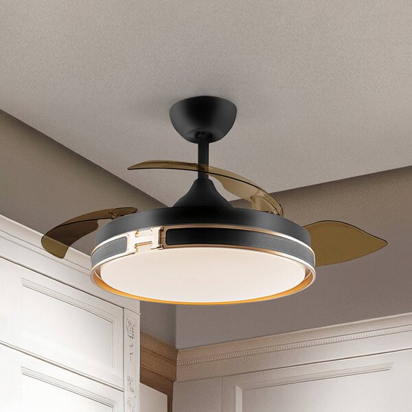 Schuller Valencia Ventilatore da soffitto LED Herón nero/oro/fumé Ø 106 cm silenzioso Herón, dimmerabile, Alluminio / Grigio / Zincato, Soggiorno / Sala da pranzo, Metallo, Moderno