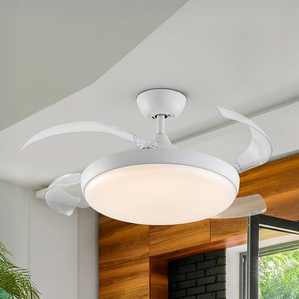 Schuller Valencia Ventilatore da soffitto LED Venturi bianco/trasparente DC, Ø 106 cm silenzioso Venturi, dimmerabile, Chiaro / Trasparente, Soggiorno / Sala da pranzo, Metallo, Moderno