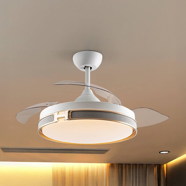 Schuller Valencia Ventilatore da soffitto LED Herón bianco/oro/grigio/trasparente Ø106 cm Herón, dimmerabile, Chiaro / Trasparente, Soggiorno / Sala da pranzo, Metallo, Moderno