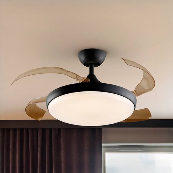 Schuller Valencia Ventilatore da soffitto LED Venturi nero/fumé DC Ø 106 cm silenzioso Venturi, dimmerabile, Alluminio / Grigio / Zincato, Soggiorno / Sala da pranzo, Metallo, Moderno