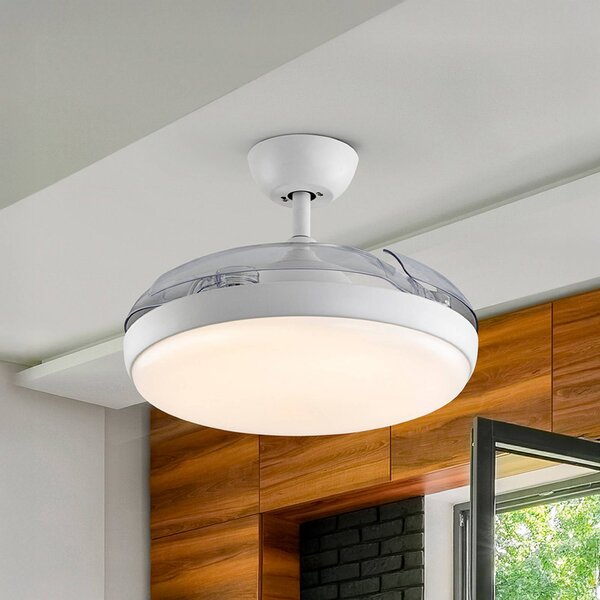 Schuller Valencia Ventilatore da soffitto LED Venturi bianco/trasparente DC, Ø 106 cm silenzioso Venturi, dimmerabile, Chiaro / Trasparente, Soggiorno / Sala da pranzo, Metallo, Moderno