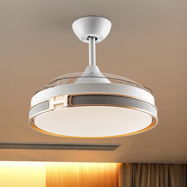 Schuller Valencia Ventilatore da soffitto LED Herón bianco/oro/grigio/trasparente Ø106 cm Herón, dimmerabile, Chiaro / Trasparente, Soggiorno / Sala da pranzo, Metallo, Moderno