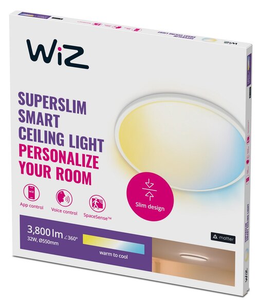 Plafoniera WiZ, SuperSlim, dimmerabile, Bianco, Soggiorno, Plastica, Moderno