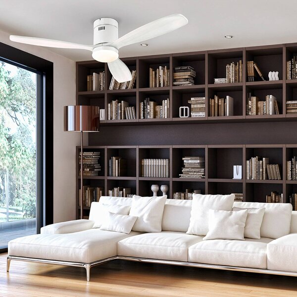Schuller Valencia Ventilatore da soffitto LED Siroco, bianco, Ø 132 cm, silenzioso, CCT dimmerabile, Bianco / Opale, Soggiorno / Sala da pranzo, Metallo, Moderno