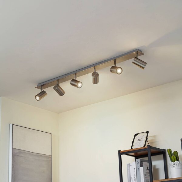 Faretto da soffitto Lindby Joffrey, 116 cm, nichel, a 6 luci, GU10 Joffrey Lindby, dimmerabile, Alluminio / Grigio / Zincato, Soggiorno / Sala da pranzo, Metallo, Moderno, Faretto