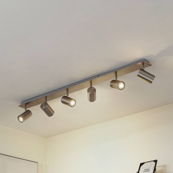 Faretto da soffitto Lindby Joffrey, 116 cm, nichel, a 6 luci, GU10 Joffrey Lindby, dimmerabile, Alluminio / Grigio / Zincato, Soggiorno / Sala da pranzo, Metallo, Moderno, Faretto