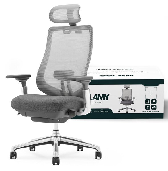 COLAMY ATLAS Sedia da ufficio ergonomica in rete - Sedia direzionale con poggiatesta, braccioli 4D, sedile scorrevole e blocco dell'inclinazione, grigio scuro