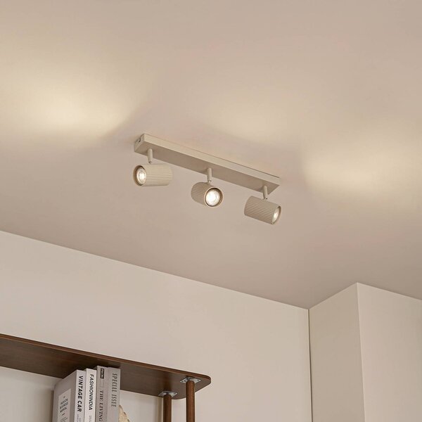 Faretti da soffitto Lindby Kardis, beige, a 3 luci, metallo, GU10 Kardis Lindby, dimmerabile, Crema / Ambra, Corridoio, Alluminio, Moderno, Faretto
