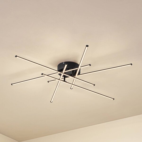 Plafoniera a LED Elviano Lindby, Nero, Soggiorno / Sala da pranzo, Alluminio, Moderno, Plafoniera LED