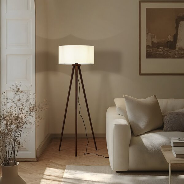 Lampada da terra Lindby, Charlia, Legno, Soggiorno, Tessuto / Tessile, Scandinavo