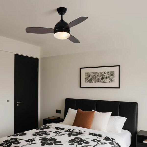Ventilatore da soffitto nero con stampa legno 96 cm con telecomando - Rotar