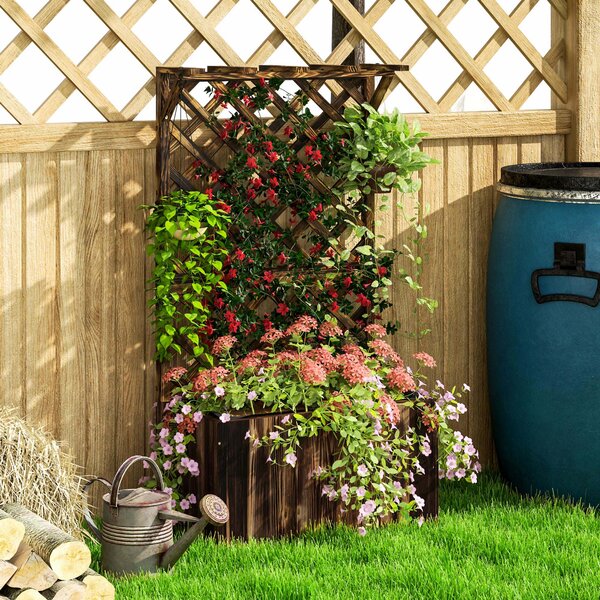 Outsunny Aiuola rialzata con griglia rampicante, in legno, 64 x 33 x 122cm Marrone | Aosom Italy