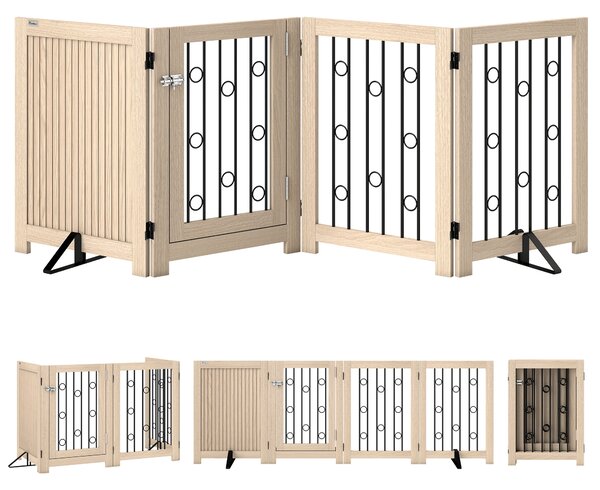 PawHut Cancelletto autoportante per animali, con porta, 4 pannelli, in MDF e acciaio | Aosom Italy