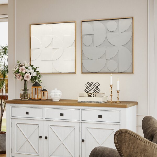 HOMCOM Decorazione da parete 3D Set 2 pezzi geometrica Moderna per soggiorno, ingresso, 80 x 3,5 x 80 cm, Bianco | Aosom Italy