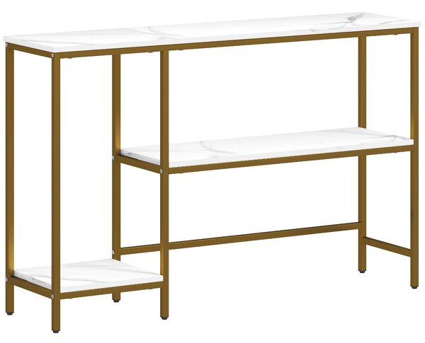 HOMCOM Consolle a 3 livelli con ripiani, piani effetto marmo, 120 cm, Bianco e dorato | Aosom Italy