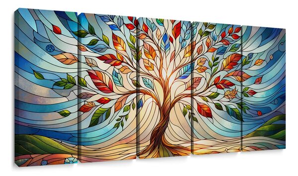 Quadri 5 pezzi – Albero della vita in vetro colorato con sfumature