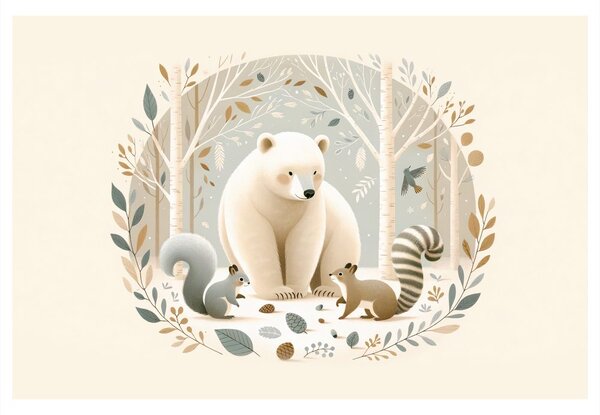 Quadro su tela – Orso e animali del bosco nella foresta