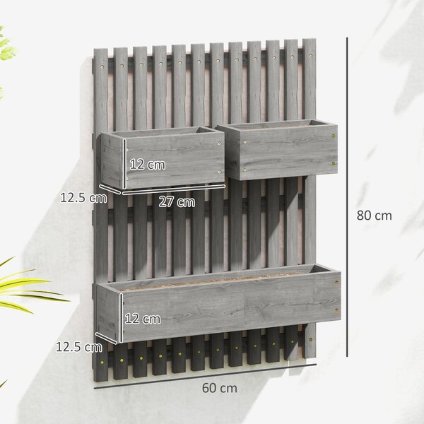 Outsunny Fioriera da parete orto con 3 vasche in legno massello rimovibili, tessuto non tessuto, 60 x 16 x 80 cm grigio | Aosom Italy