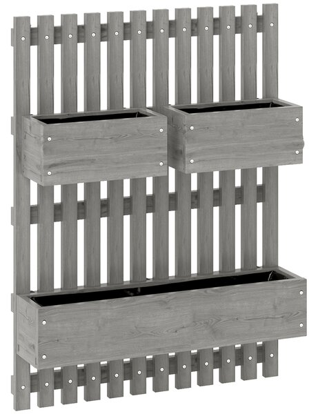 Outsunny Fioriera da parete orto con 3 vasche in legno massello rimovibili, tessuto non tessuto, 60 x 16 x 80 cm grigio | Aosom Italy
