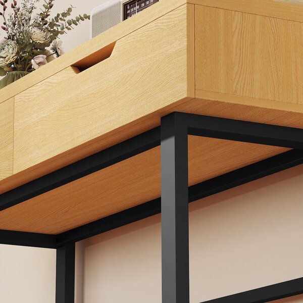 HOMCOM Consolle stretta con 2 cassetti, struttura metallica, per ingresso 110 x 35 x 76,5 cm Legno naturale | Aosom Italy
