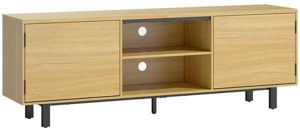 HOMCOM Mobile TV, per televisori fino a 165,1 cm, 2 ante ad apertura a pressione e 2 ripiani, 160x35x55,5cm, Legno naturale | Aosom Italy