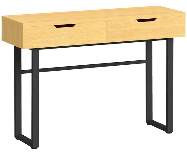 HOMCOM Consolle stretta con 2 cassetti, struttura metallica, per ingresso 110 x 35 x 76,5 cm Legno naturale | Aosom Italy