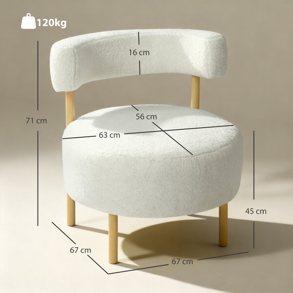 HOMCOM Poltrona imbottita rivestita in tessuto Sherpa, con gambe in metallo 67 x 67 x 71 cm Bianco crema | Aosom Italy
