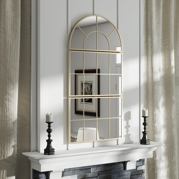 HOMCOM Specchio da parete ad arco, a forma di finestra, cornice in metallo 76 x 150 cm Oro | Aosom Italy