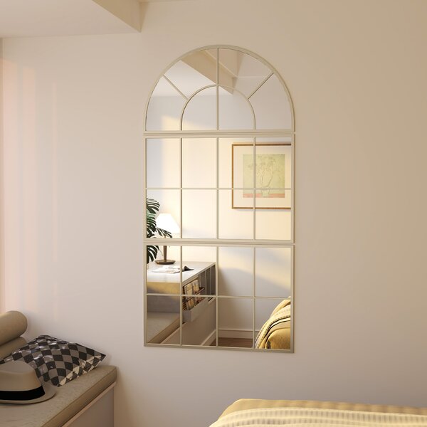 HOMCOM Specchio da parete ad arco, a forma di finestra, cornice in metallo 76 x 150 cm Oro | Aosom Italy