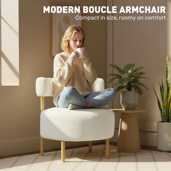 HOMCOM Poltrona imbottita rivestita in tessuto Sherpa, con gambe in metallo 67 x 67 x 71 cm Bianco crema | Aosom Italy
