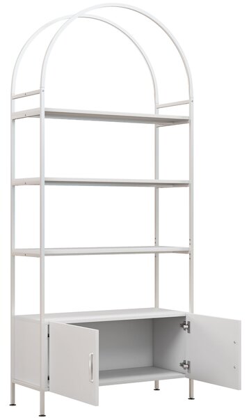 HOMCOM Scaffale portaoggetti, libreria ad arco a 4 ripiani con armadietto a doppia anta, 80 x 30 x 187 cm, bianco | Aosom Italy