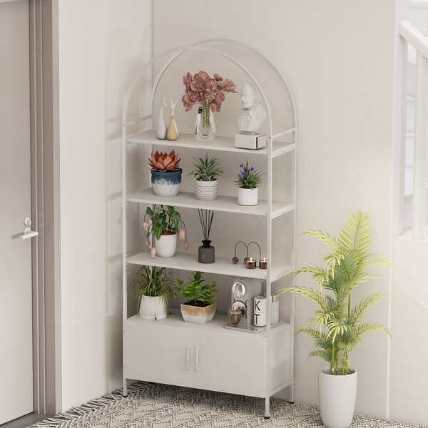 HOMCOM Scaffale portaoggetti, libreria ad arco a 4 ripiani con armadietto a doppia anta, 80 x 30 x 187 cm, bianco | Aosom Italy