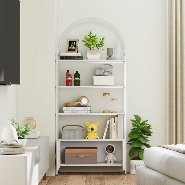 HOMCOM Scaffale portaoggetti, libreria ad arco a 4 ripiani con armadietto a doppia anta, 80 x 30 x 187 cm, bianco | Aosom Italy