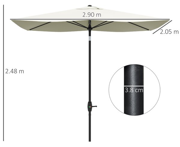 Outsunny Ombrellone da Giardino Rettangolare 200x300cm Apertura a Manovella e Inclinazione Regolabile, Crema|Aosom