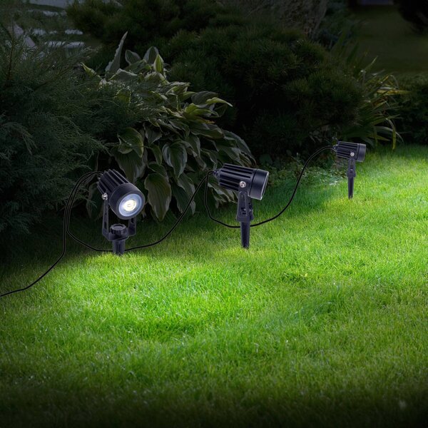 Näve Faretto a LED solare con picchetto SPOTI, nero, set da 3, IP44 dimmerabile, Nero, Metallo, Moderno, Lampade solari