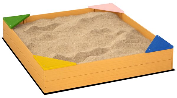 Outsunny Sabbiera per Bambini da 4 Posti in Legno di Abete con Design senza Fondo, 109x109x19.8 cm|Aosom