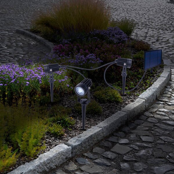 Näve Faretto a LED solare con picchetto SPOTI, nero, set da 3, IP44 dimmerabile, Nero, Metallo, Moderno, Lampade solari