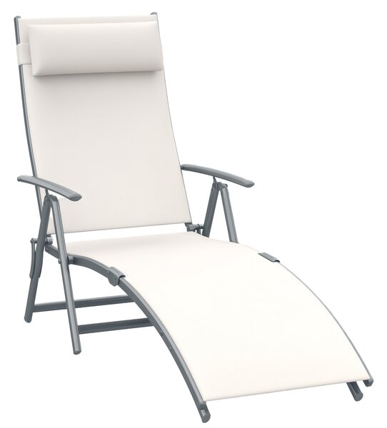 Outsunny Sedie Sdraia da Giardino lettino prendisole pieghevole arredamento giardino Piscina Pieghevole Schienale Regolabile, Crema Bianco|Aosom