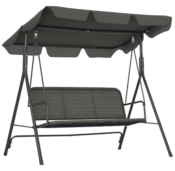 Outsunny Dondolo da Giardino 3 Posti con Tettuccio Regolabile in Rattan PE, 167x112x153cm, Grigio Scuro