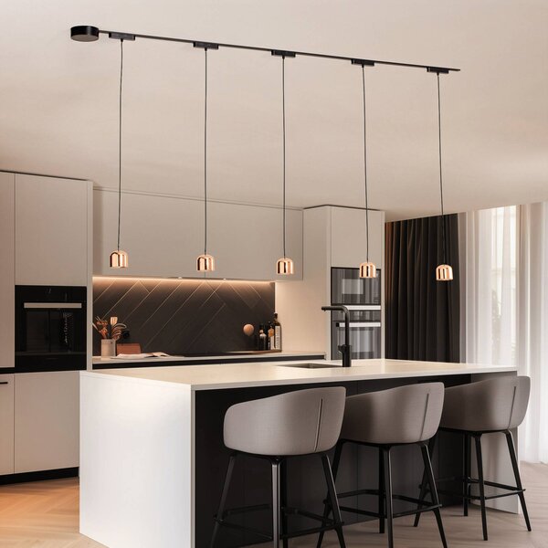 Sistema a binario Lumaro, sospensione, 5 luci, oro, 48V, dimmerabile Lumaro 48V Lindby,, Nero, Soggiorno / Sala da pranzo, Alluminio, Moderno