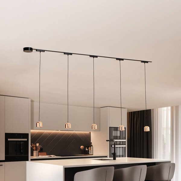 Sistema a binario Lumaro, sospensione, 5 luci, oro, 48V, dimmerabile Lumaro 48V Lindby,, Nero, Soggiorno / Sala da pranzo, Alluminio, Moderno