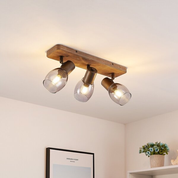 Plafoniera Lindby, Ineska, dimmerabile, Legno, Soggiorno, Legno, Scandinavo