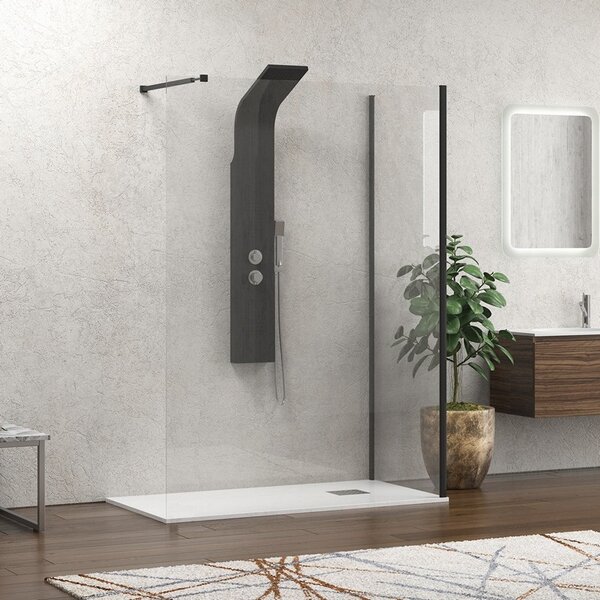 Kamalu doccia walk in 70x120 angolare con profilo nero | kw4000b