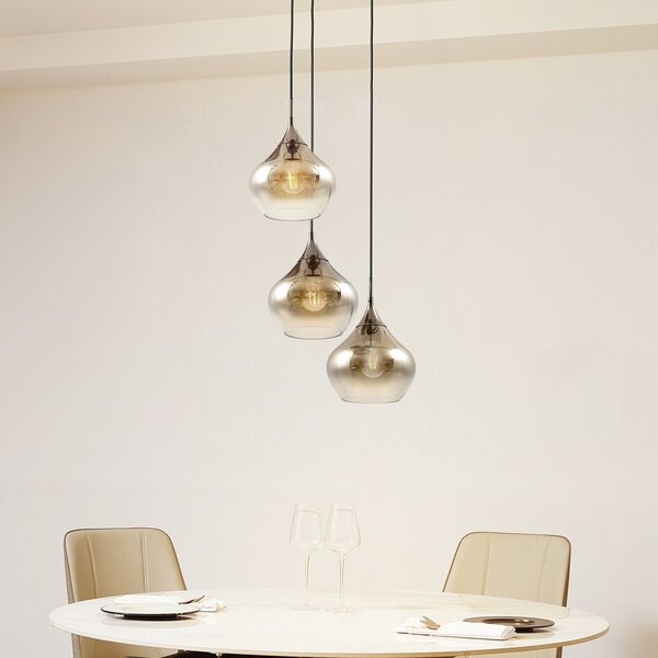 Lampada a sospensione Lucande, Jarven, dimmerabile, Grigio, Sala da pranzo, Vetro, Moderno