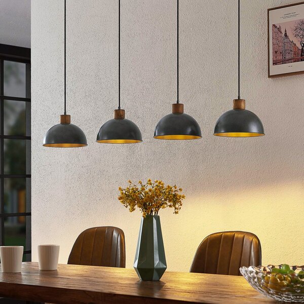 Lampada a sospensione Lindby, Durbis, dimmerabile, Grigio, Cucina, Legno, Vintage