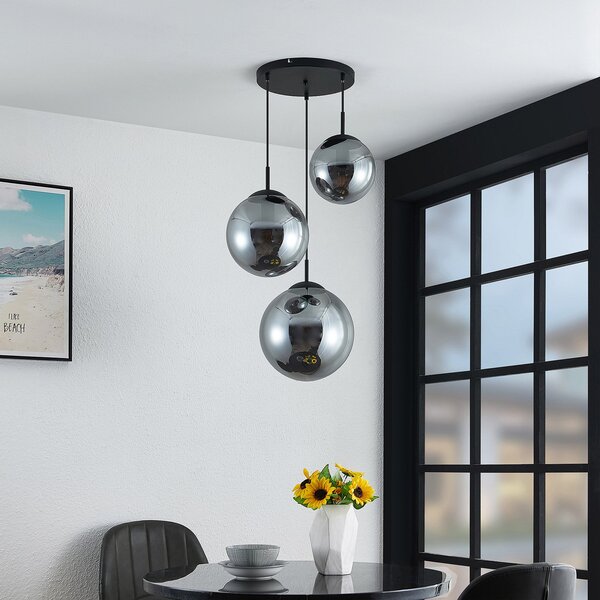 Lampada a sospensione Lindby, Teeja, dimmerabile, Grigio, Soggiorno, Vetro, Vintage